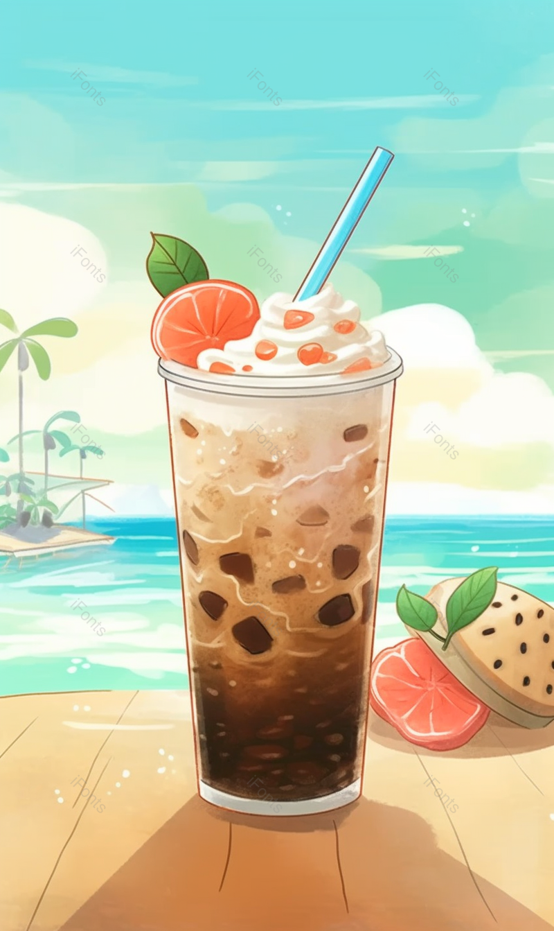 蓝色清新夏季饮品可乐海边度假插画背景,插画/手绘图,插画/手绘图库,插画/手绘图下载,插画/手绘